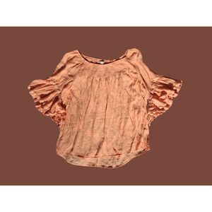 Cato Size Large Melon Color Boho Style Peasant Blouse Top with Smock Neckline